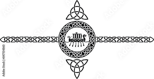 Celtic Pattern Circle Header with Viking Ship and Triquetra