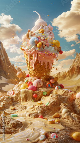 Wallpaper Mural A giant pink ice cream cone is surrounded by a candy land Torontodigital.ca