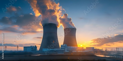 Safety checks being conducted on a futuristic nuclear power station from the front view. Concept Safety Inspection, Nuclear Power Station, Futuristic Technology, Front View, Safety Checks