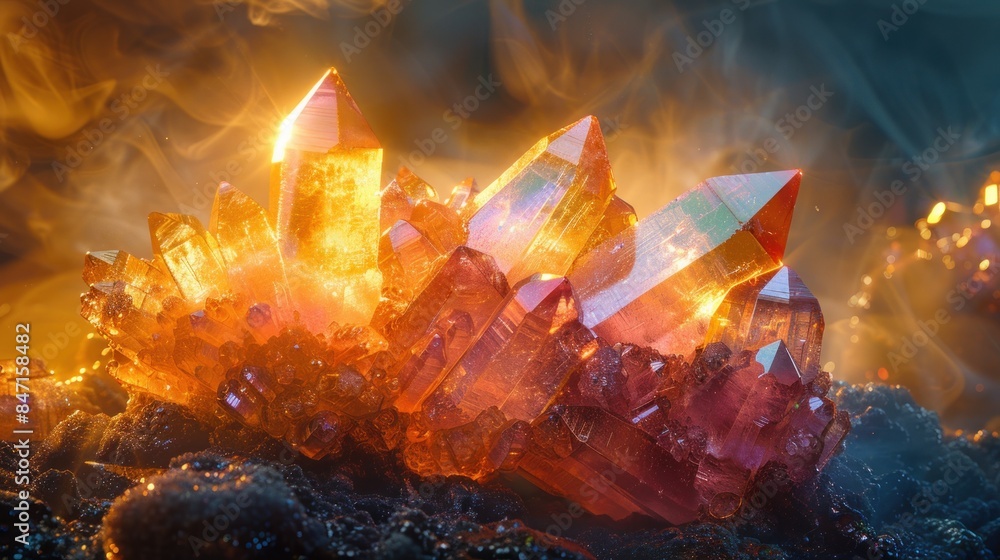 Obraz premium shining almost like the sun rainbowish 4 point star mineral from a falling star,