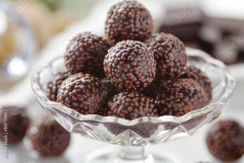 Chocolate truffles in glass dish