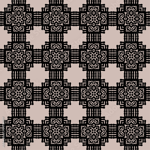 Decorative Asian folk seamless pattern. Repeating background in nomad style. Colored fabric swatch with surface design, minimal print on wallpaper, fabrics, gift wrap, templates. Vector.