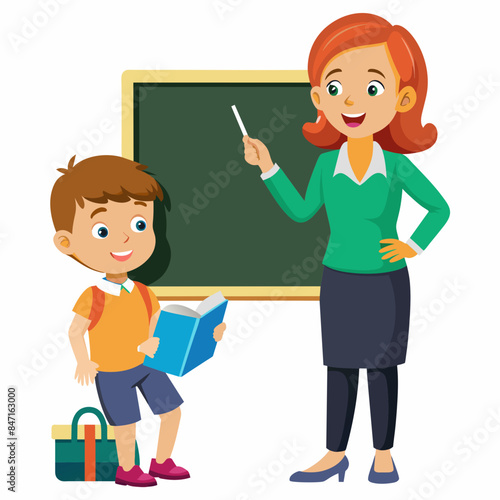 a teacher teach his student on blackboard vector illustration