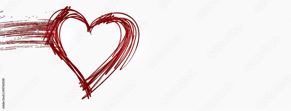 wide horizontal valentine day background image of maroon color abstract heart shape line drawing sketch drawn on a white background with empty space for texts wide horizontal valentine day background image of maroon color abstract heart shape line drawing sketch drawn on a white background with empty space for texts