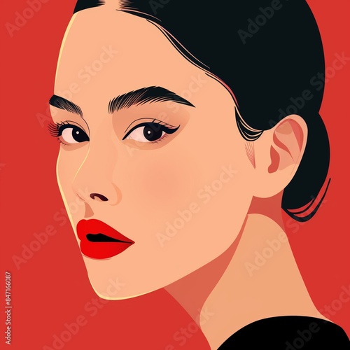 Modern Minimalist Female Portrait in Red Background