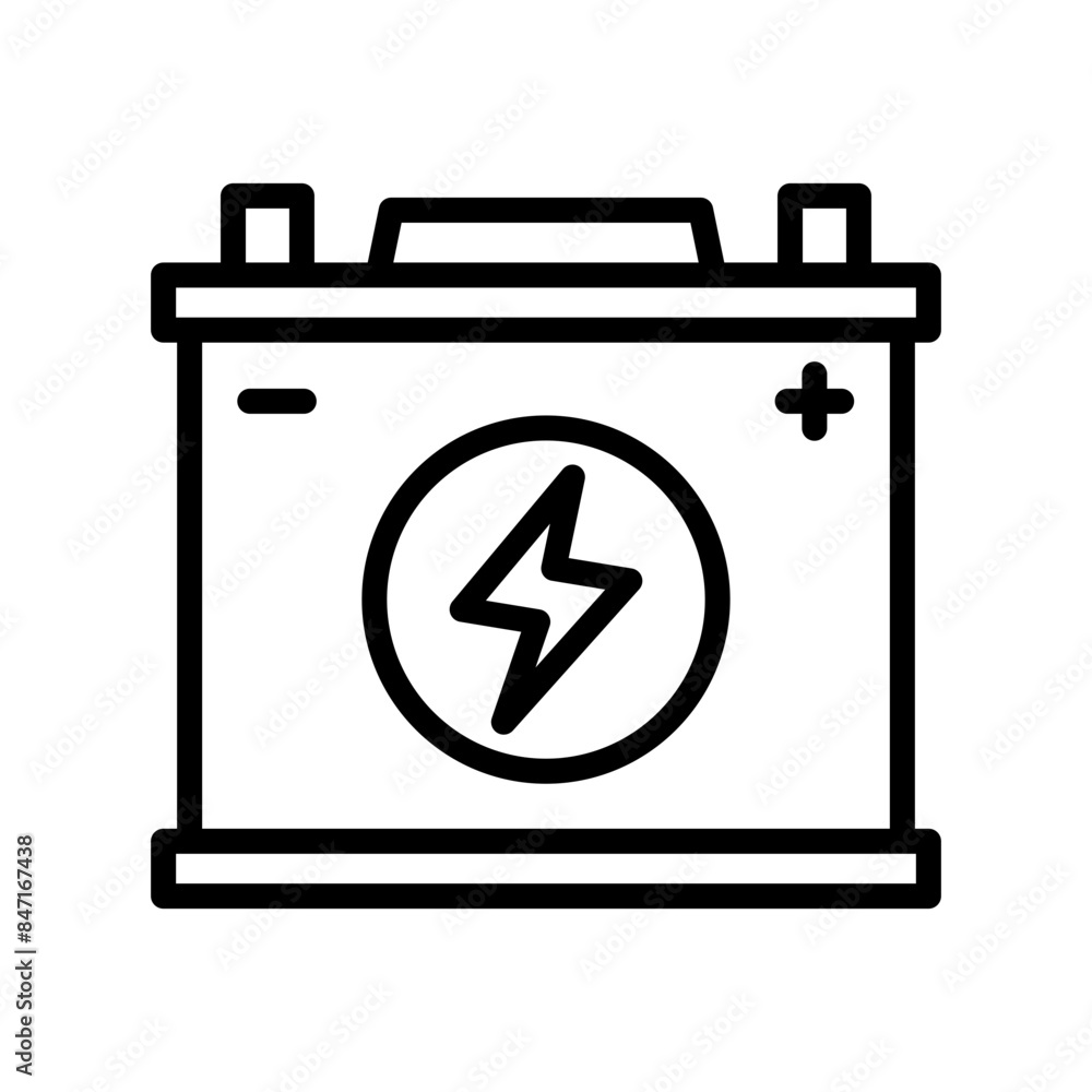 Battery line icon. Motorcycle part. Motorcycle spare part icon isolated on white background. Transparent background, minimalist symbol. Vector images Battery line icon. Motorcycle part. Motorcycle spare part icon isolated on white background. Transparent background, minimalist symbol. Vector images