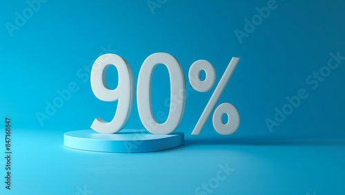 90% Percent Symbol on Blue Background - Concept of discount, sale, promotion, profit, Achievement and Progress