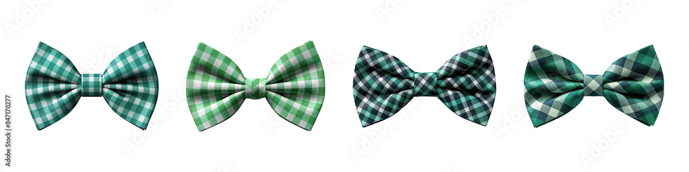 Collection set of checkered green Bow tie isolated on transparent background Collection set of checkered green Bow tie isolated on transparent background