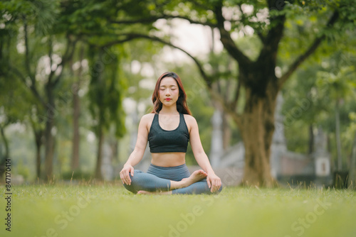 Wallpaper Mural Portrait sport asian beauty body slim woman in sportswear sitting relax and girl practicing yoga and do fitness exercise in park at home.Diet Torontodigital.ca