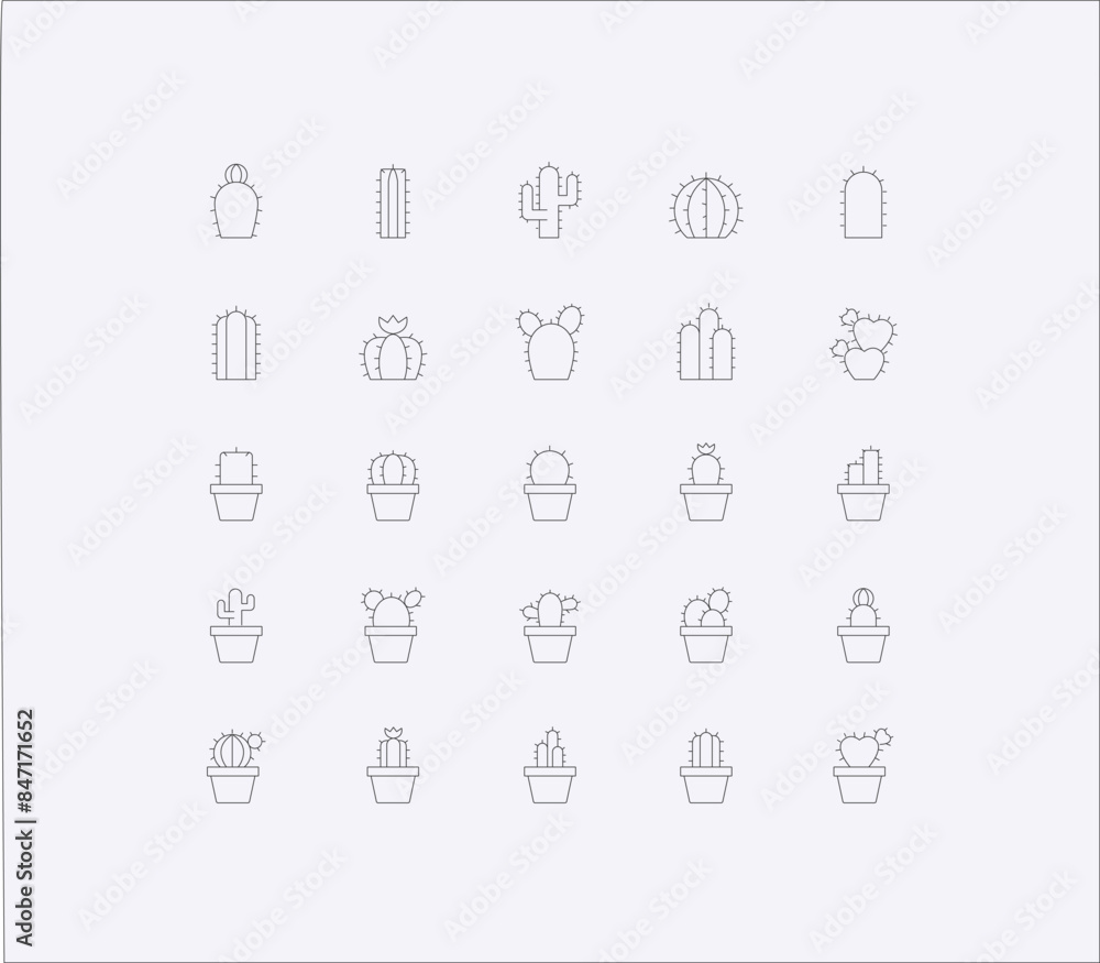 Set of Cactus Plant Icons vector illustration with simple line design suitable for icon or doodle Set of Cactus Plant Icons vector illustration with simple line design suitable for icon or doodle