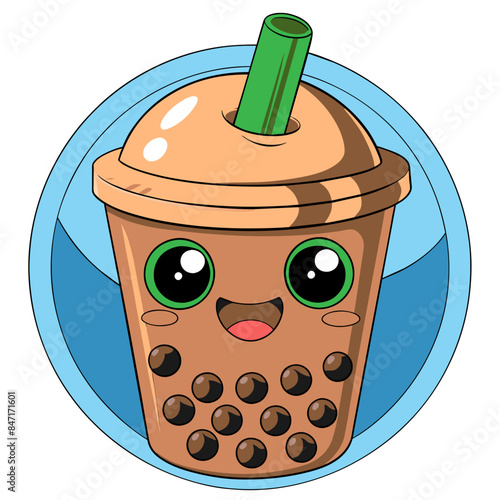 Bubble tea cup design, Milk tea, yummy drinks, coffees and soft drink doodle style, AI Generative