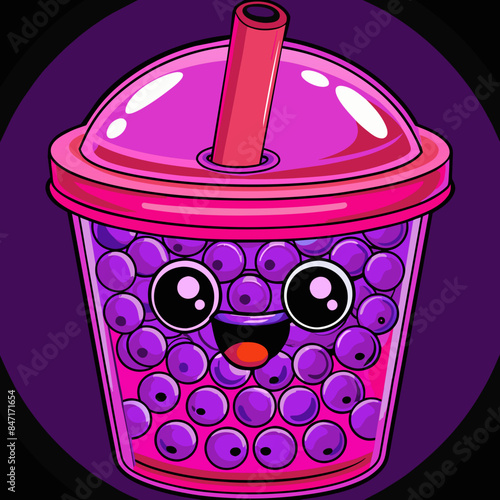 Bubble tea cup design, Milk tea, yummy drinks, coffees and soft drink doodle style, AI Generative