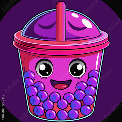 Bubble tea cup design, Milk tea, yummy drinks, coffees and soft drink doodle style, AI Generative