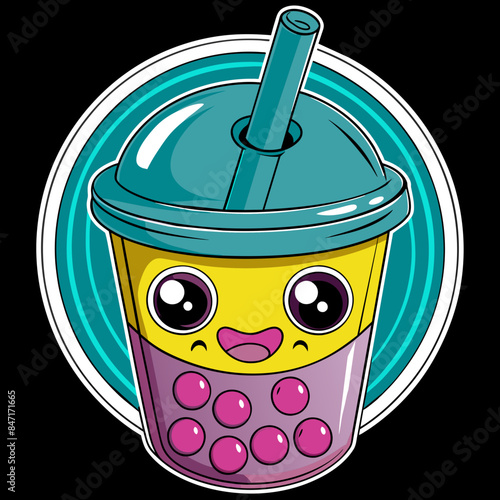 Bubble tea cup design, Milk tea, yummy drinks, coffees and soft drink doodle style, AI Generative