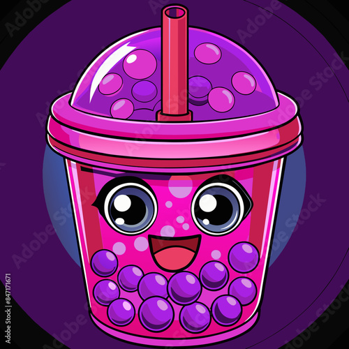 Bubble tea cup design, Milk tea, yummy drinks, coffees and soft drink doodle style, AI Generative