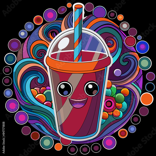 Bubble tea cup design, Milk tea, yummy drinks, coffees and soft drink doodle style, AI Generative
