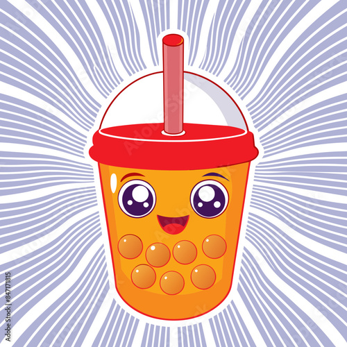 Bubble tea cup design, Milk tea, yummy drinks, coffees and soft drink doodle style, AI Generative