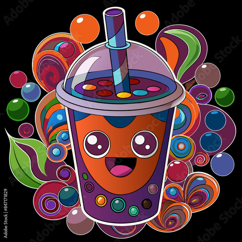 Bubble tea cup design, Milk tea, yummy drinks, coffees and soft drink doodle style, AI Generative