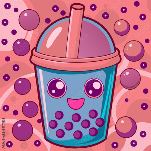 Bubble tea cup design, Milk tea, yummy drinks, coffees and soft drink doodle style, AI Generative