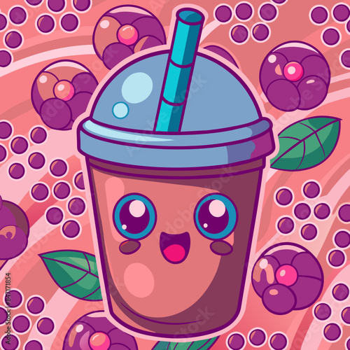Bubble tea cup design, Milk tea, yummy drinks, coffees and soft drink doodle style, AI Generative