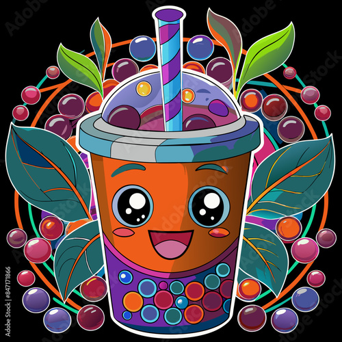 Bubble tea cup design, Milk tea, yummy drinks, coffees and soft drink doodle style, AI Generative