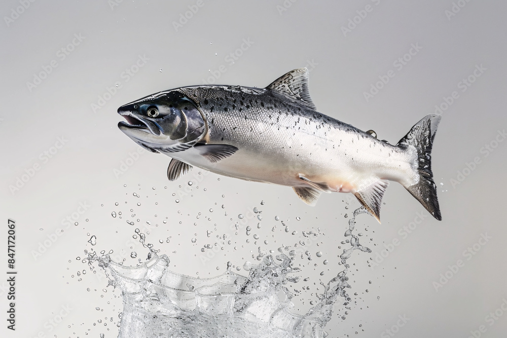 Obraz premium silver salmon jumping out of water creating splash