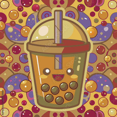 Bubble tea cup design, Milk tea, yummy drinks, coffees and soft drink doodle style, AI Generative