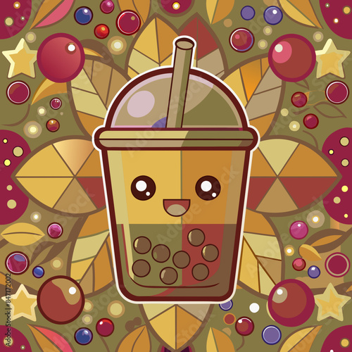 Bubble tea cup design, Milk tea, yummy drinks, coffees and soft drink doodle style, AI Generative