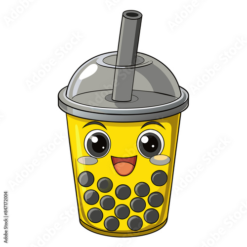 Bubble tea cup design, Milk tea, yummy drinks, coffees and soft drink doodle style, AI Generative
