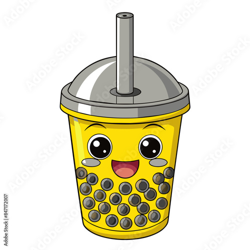 Bubble tea cup design, Milk tea, yummy drinks, coffees and soft drink doodle style, AI Generative
