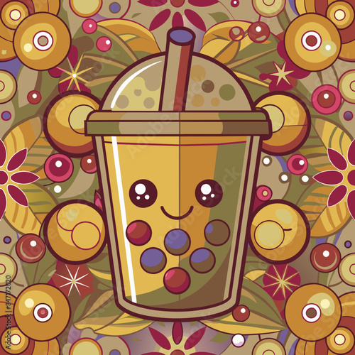 Bubble tea cup design, Milk tea, yummy drinks, coffees and soft drink doodle style, AI Generative