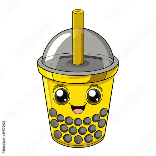 Bubble tea cup design, Milk tea, yummy drinks, coffees and soft drink doodle style, AI Generative