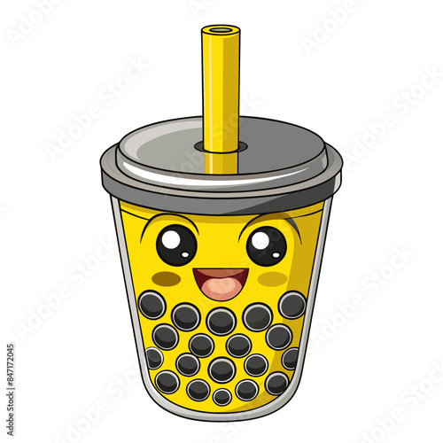 Bubble tea cup design, Milk tea, yummy drinks, coffees and soft drink doodle style, AI Generative
