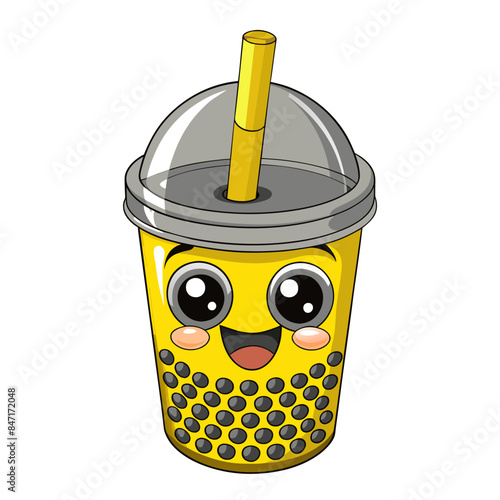Bubble tea cup design, Milk tea, yummy drinks, coffees and soft drink doodle style, AI Generative