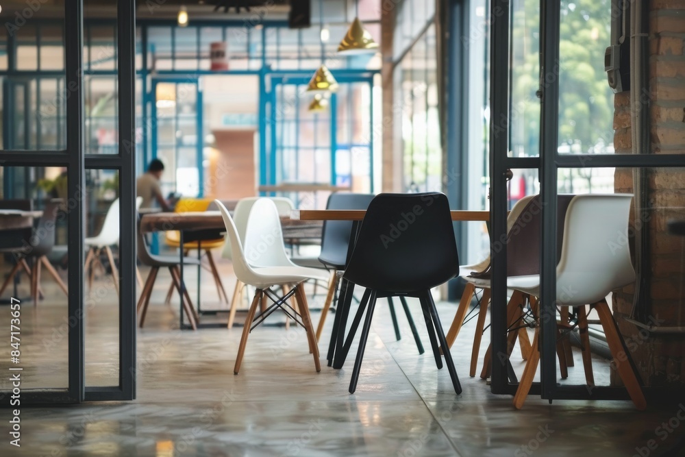 Empty Chairs In A Modern Cafe During The Day Empty Chairs In A Modern Cafe During The Day