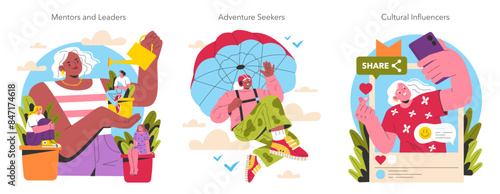 Empowering Older Women. Flat Vector Illustration