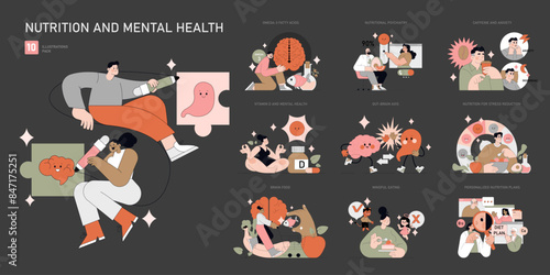 Nutrition And Mental Health. Flat Vector Illustration