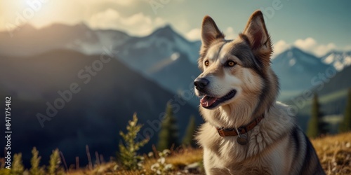 Siberian Husky Enjoying a Sunny Day in the Mountain Range photo