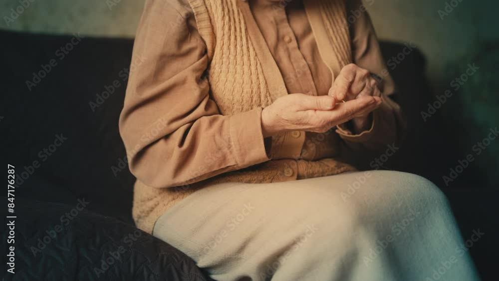 Grandmother counting coins in hands, poor senior's life, financial problems Grandmother counting coins in hands, poor senior's life, financial problems