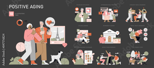 Positive Aging. Flat Vector Illustration