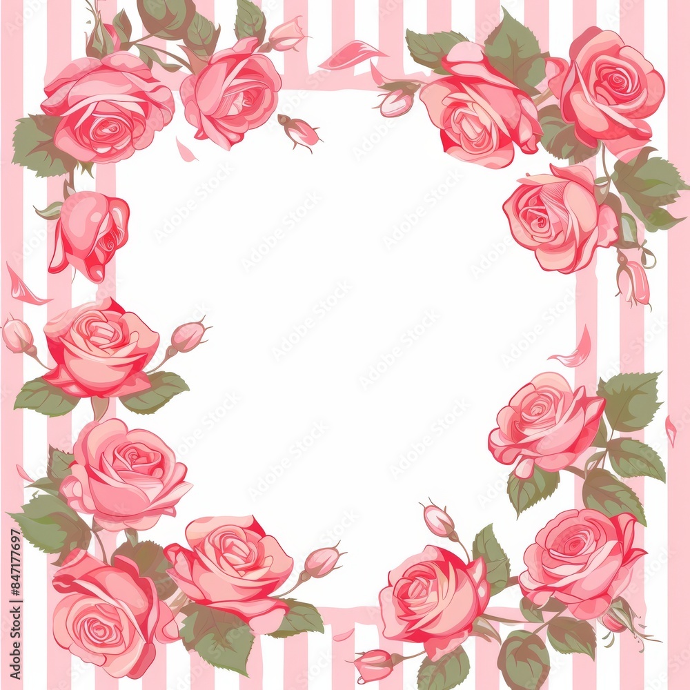 Cute pink rose frame border vector illustration on a white background Cute pink rose frame border vector illustration on a white background