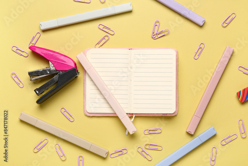 Wallpaper Mural Blank notebook with school stationery on color background Torontodigital.ca