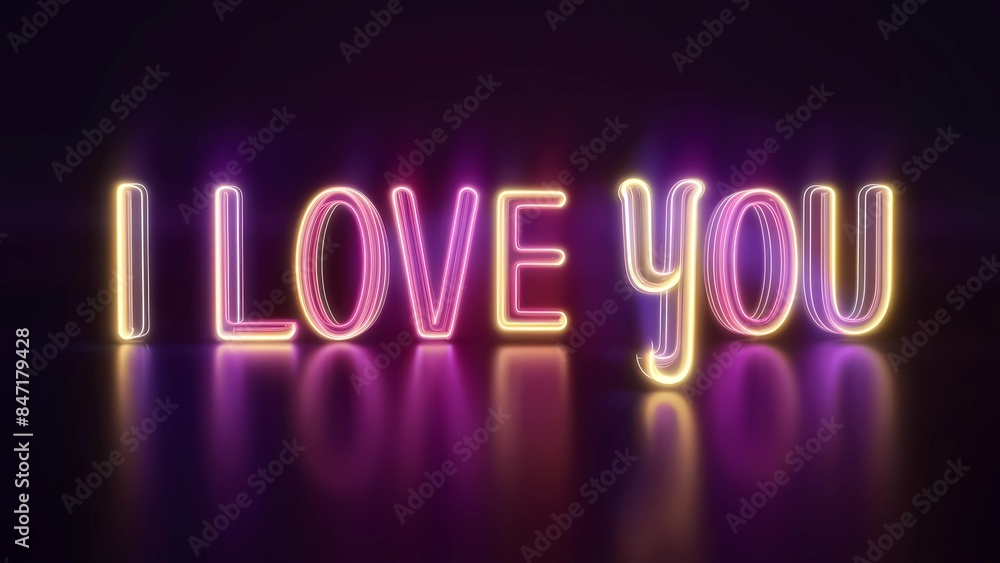Hyperrealistic 3D text 'I Love You' glowing in vibrant neon colors Hyperrealistic 3D text 'I Love You' glowing in vibrant neon colors
