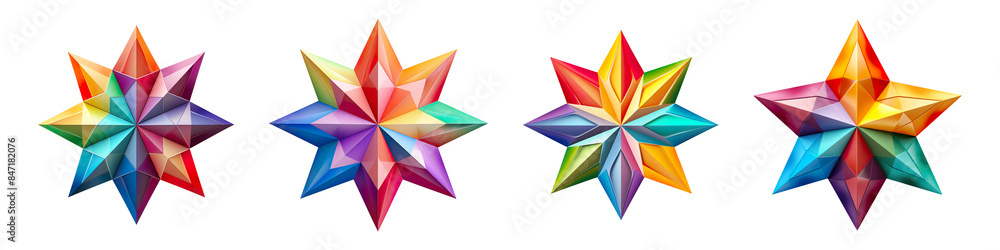 Collection set of colored star isolated on transparent background Collection set of colored star isolated on transparent background