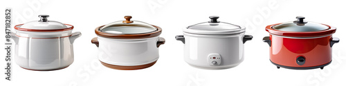 Collection set of crock pot isolated on transparent background