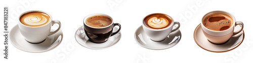 Collection set of cup of coffe isolated on transparent background