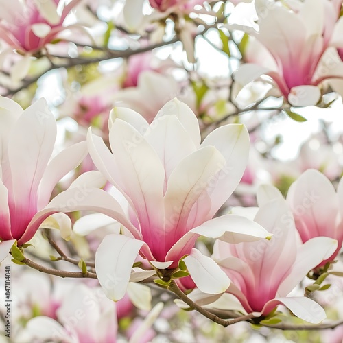 Fresh beautiful magnolia blossoms springtime pink and white colors