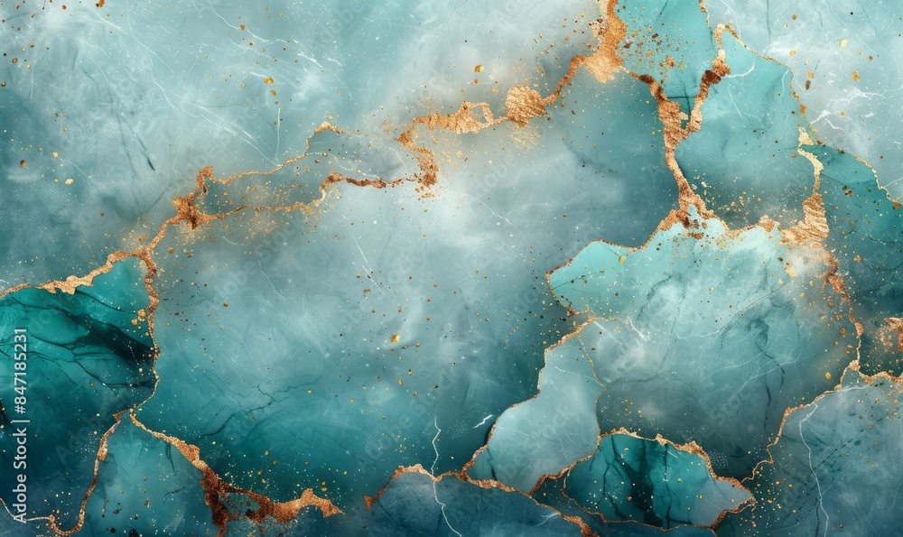 turquoise marble background with gold fractured details