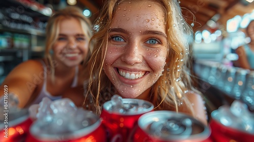 Two Women Enjoying Refreshing Drinks on a Summer Day