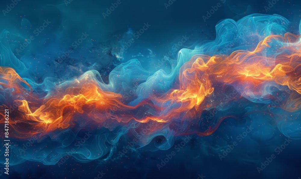 illustration of abstract heavy smoke with burning fire flames on blue background illustration of abstract heavy smoke with burning fire flames on blue background